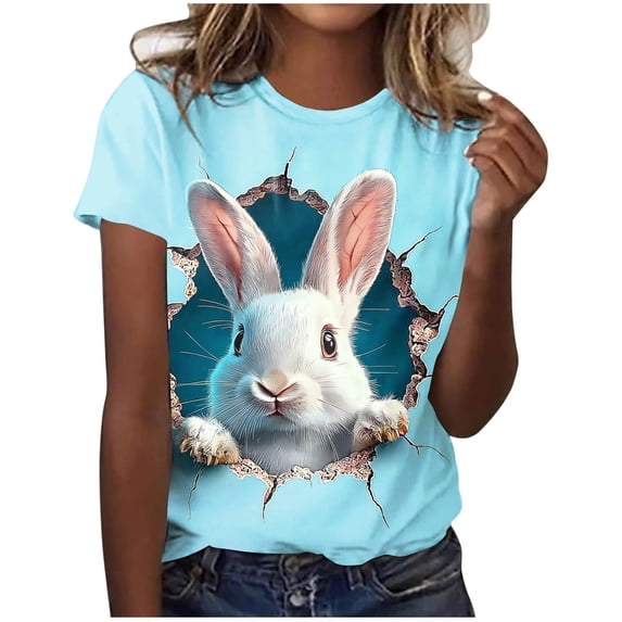 PNTUTB Cute Printed Women's Easter T-Shirt,Casual Breathable Loose Comfortable Round-Neck Short-Sleeve Pullover T-Shirt