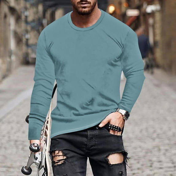 PNTUTB Fall/Winter Fashion Men's Solid Color Casual Comfortable Crew Neck Long Sleeve Basic Top