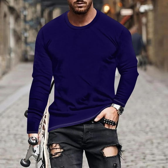 PNTUTB Fall/Winter Fashion Men's Solid Color Casual Comfortable Crew Neck Long Sleeve Basic Top