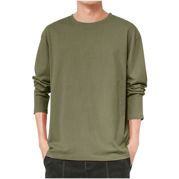 PNTUTB Fall/Winter Fashion Men's Solid Color Casual Comfortable Crew Neck Long Sleeve Basic Top