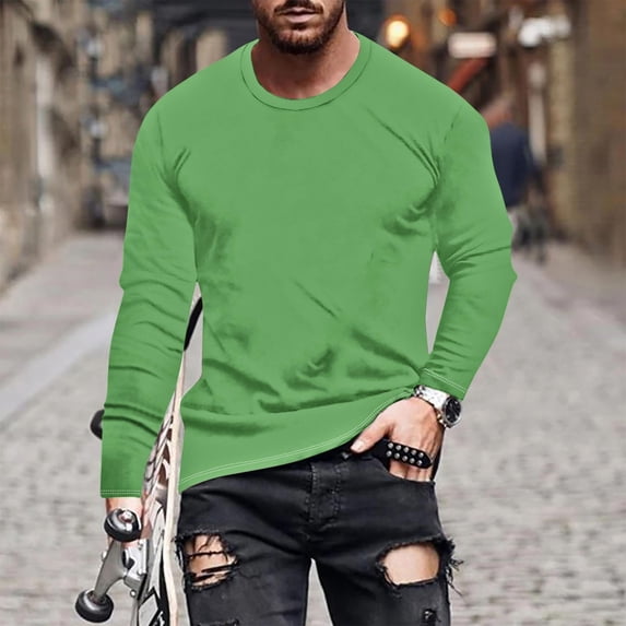 PNTUTB Fall/Winter Fashion Men's Solid Color Casual Comfortable Crew Neck Long Sleeve Basic Top