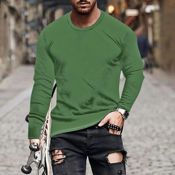 PNTUTB Fall/Winter Fashion Men's Solid Color Casual Comfortable Crew Neck Long Sleeve Basic Top