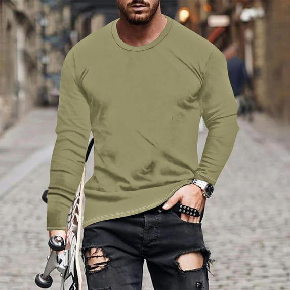 PNTUTB Fall/Winter Fashion Men's Solid Color Casual Comfortable Crew Neck Long Sleeve Basic Top