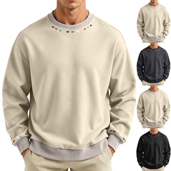 PNTUTB Fall Winter Men's Hoodless Pullover Sweatshirt Crew Neck Long Sleeve Loose Comfortable Casual Basic Daily Trendy Solid Color Sweatshirt