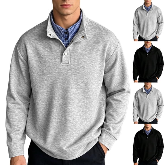 PNTUTB Fall Winter Men's Pullover Sweatshirt Half Button Stand Collar ...
