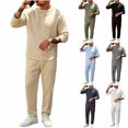 thumbnail image 1 of PNTUTB Fall Winter Men's Solid Color Outfit Sets Crew Neck Long Sleeve Top Elastic Waist Drawstring Pant Two Piece Set Loose Comfort Daily Casual Sets, 1 of 7