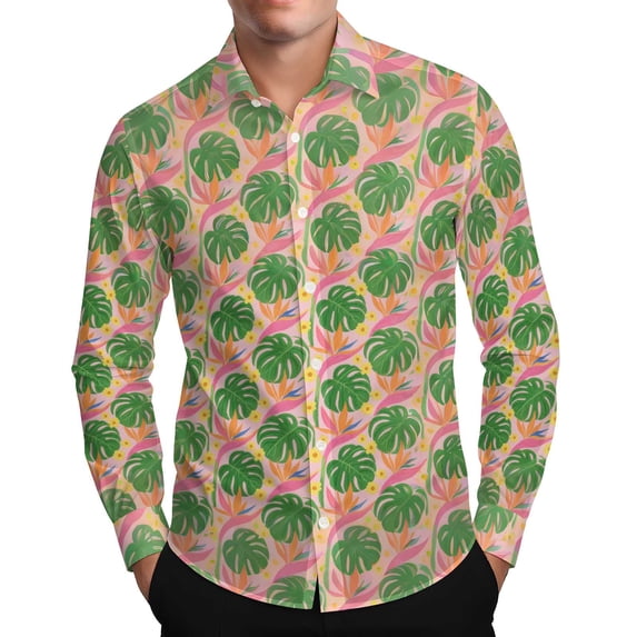 PNTUTB Fashion Blouses for Men Printed Hawaiian Casual Vacation Collared Button Down Long Sleeve Comfortable Shirts
