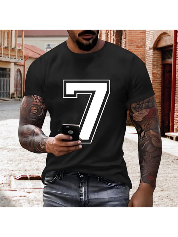 Fashion Men's Number 7 Print Classic Crew Neck Pullover Short Sleeve Casual Comfortable T-shirts