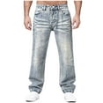 thumbnail image 1 of PNTUTB Fashion Men's Washed Solid Color Button Zipper Casual Comfortable Slightly Flared Jeans with Pockets, 1 of 5