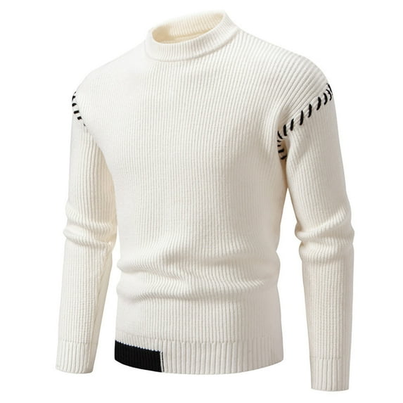 PNTUTB Fashion Mens Casual Color-blocked Long Sleeve Knitted Turtleneck Warm Slim Fit Pullover Sweater