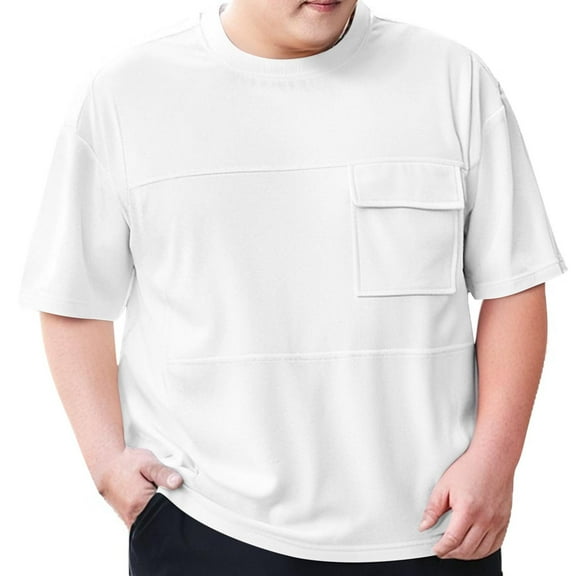 PNTUTB Fashion Short Beefy Solid Color Short Sleeve Crew Neck Pocket Tee for Men, Full Cut T Shirt