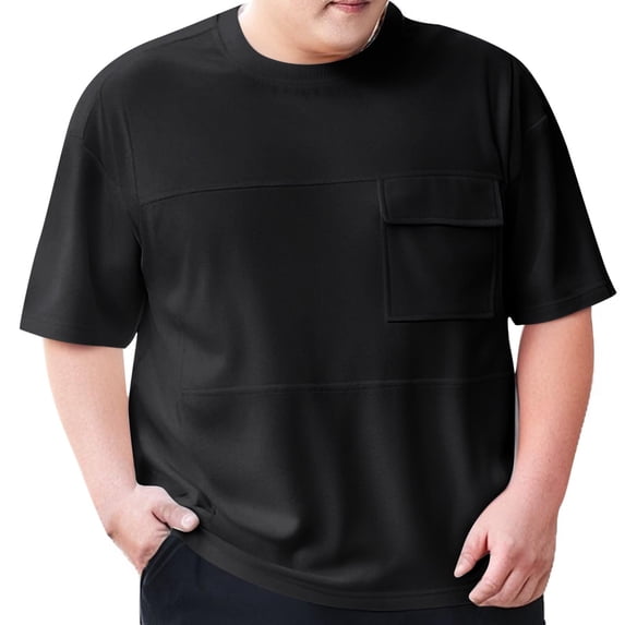 PNTUTB Fashion Short Beefy Solid Color Short Sleeve Crew Neck Pocket Tee for Men, Full Cut T Shirt