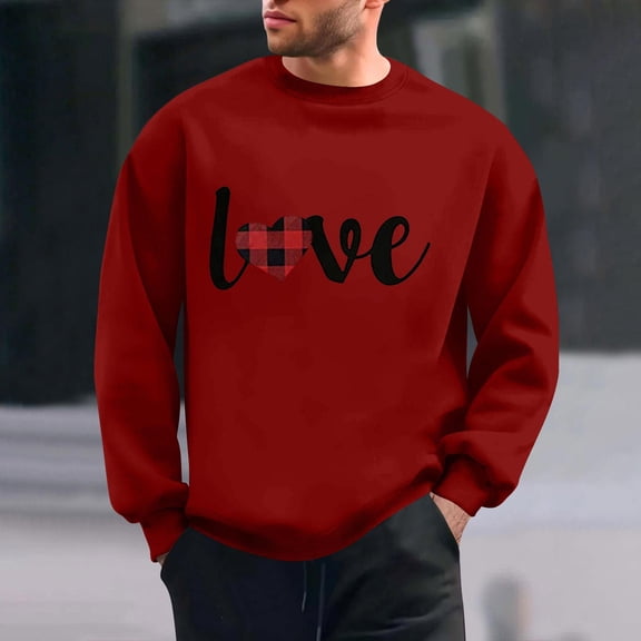 PNTUTB Fashion Valentine's Day Casual Print Long Sleeves Crew Neck Pullover Loose Comfort Sweatshirts for Men