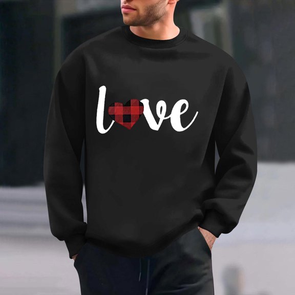 PNTUTB Fashion Valentine's Day Casual Print Long Sleeves Crew Neck Pullover Loose Comfort Sweatshirts for Men
