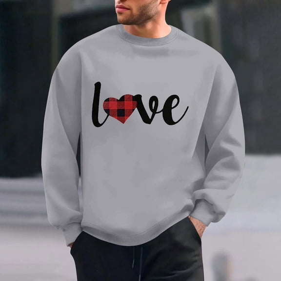 PNTUTB Fashion Valentine's Day Casual Print Long Sleeves Crew Neck Pullover Loose Comfort Sweatshirts for Men