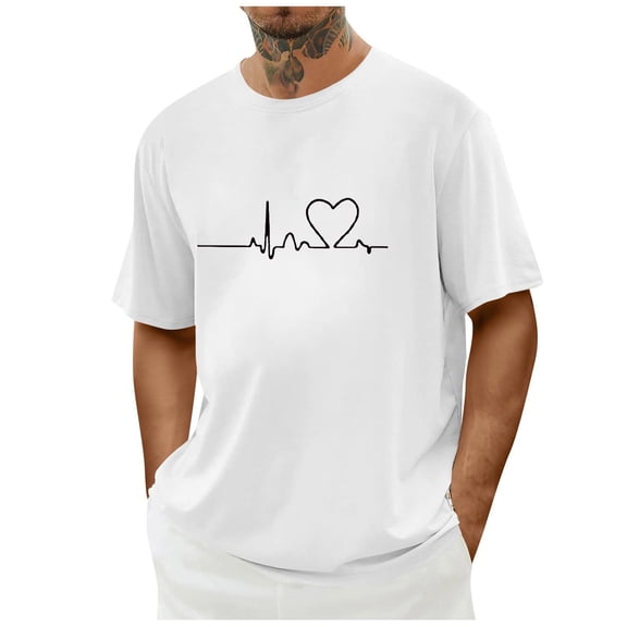 PNTUTB Fashion Valentine's Day Heart Prints Men's Casual Short Sleeve Crew Neck Loose Comfort Pullover T-shirt