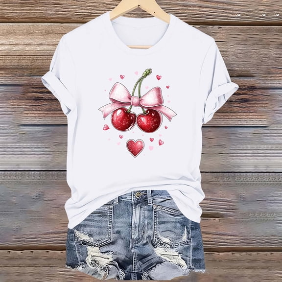 PNTUTB Fashion Versatile Women's Valentine's Day Print Casual Crew Neck Short Sleeve Comfort Loose T Shirt