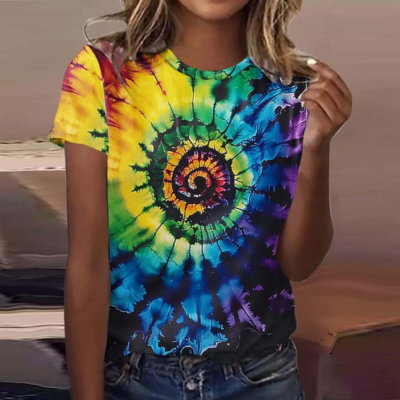 PNTUTB Fashion Women's Carnival Print Loose Top Crew Neck Short Sleeve Comfortable Casual Pullover T Shirts