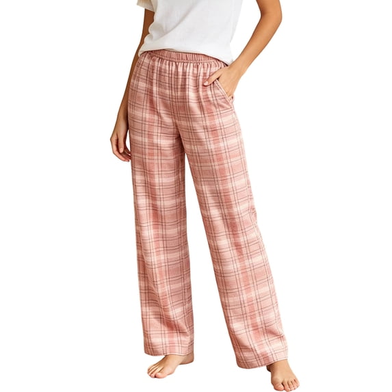 PNTUTB Fashion Women's Plaid Pajama Pants Elastic Waist Straight Leg Pant Loose Comfort Casual Trendy Lounge Sleep Pants with Pockets