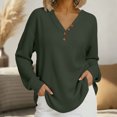 thumbnail image 1 of PNTUTB1 Fashion Women's Solid Color Waffle Weave V Neck Button Long Sleeve Casual Loose Comfort Tops, 1 of 6