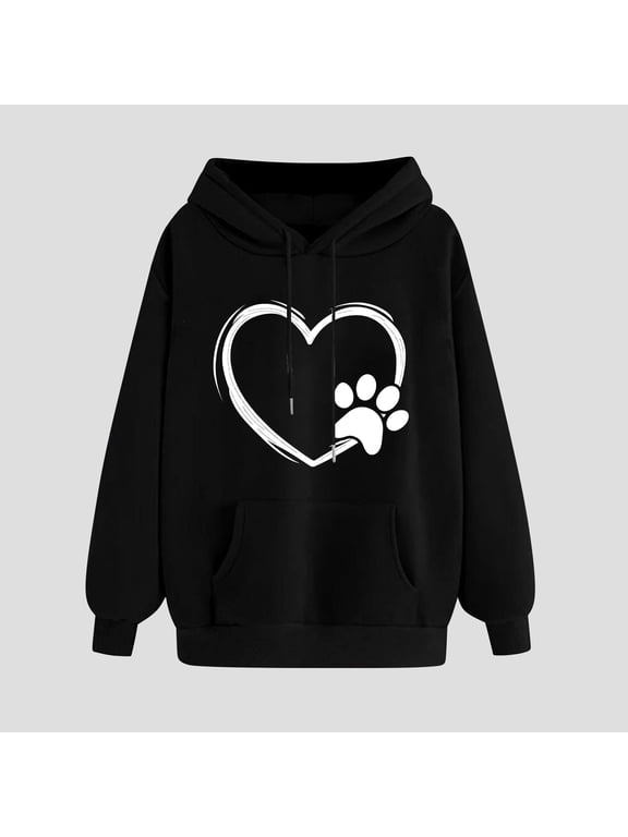 Fashion Women's Valentine's Day Graphic Long Sleeve Casual Loose Pullover Hooded Drawstring Sweatshirts with Pocket