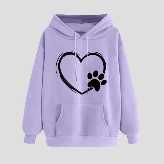 PNTUTB Fashion Women's Valentine's Day Graphic Long Sleeve Casual Loose Pullover Hooded Drawstring Sweatshirts with Pocket