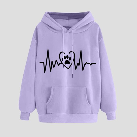 PNTUTB Fashion Women's Valentine's Day Graphic Long Sleeve Casual Loose Pullover Hooded Drawstring Sweatshirts with Pocket