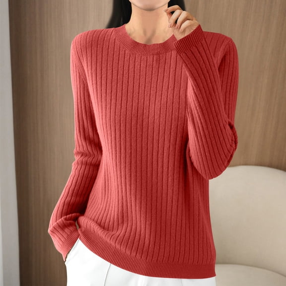 PNTUTB Fashion Women's Vertical Stripes Solid Color Versatile Crew Neck Long Sleeve Casual Comfort Tops