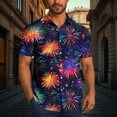 thumbnail image 1 of PNTUTB Fashionable Men's Firework Print Collared Button Down Casual Short Sleeve Loose Comfort Blouse, 1 of 6