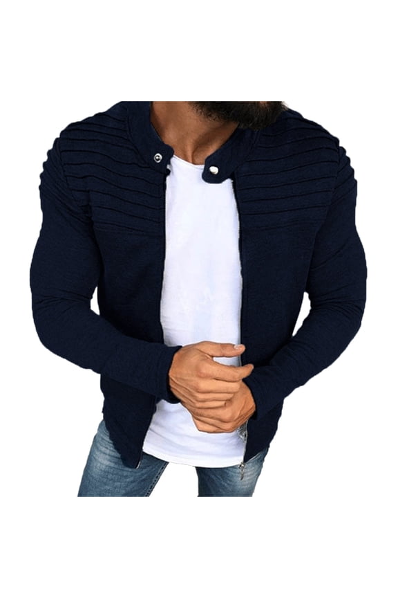 Fashionable Men's Solid Color Pleated Slim Fit Casual Comfortable Long Sleeve Jacket