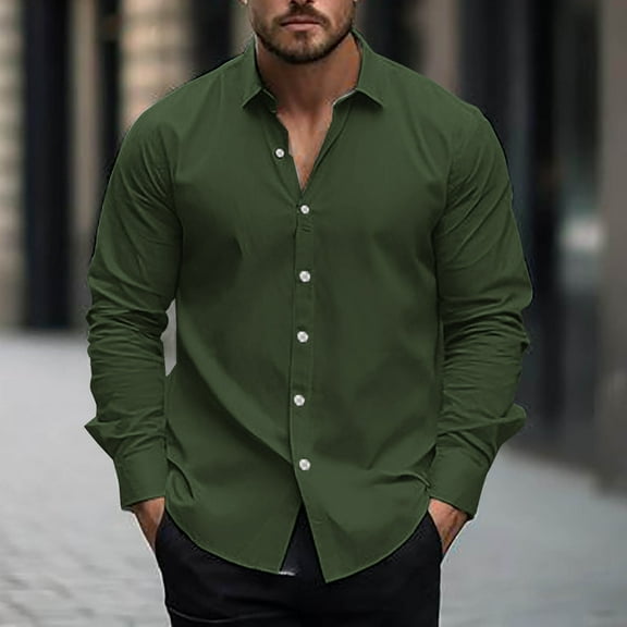 PNTUTB Fashionable Shirts for Men Solid Color Collared Button Down Casual Comfortable Long Sleeve Dressy Blouses