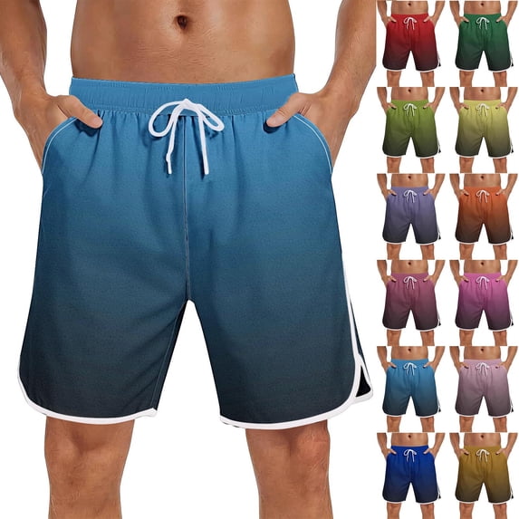PNTUTB Fashionable Shorts for Men Casual Shorts Gradient Elastic Waistband Drawstring Lining Quick-Dry Fabric Loose Comfortable Beach Shorts with Pockets