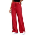 thumbnail image 1 of PNTUTB Fashionable Women's Solid Color Stretch Waist Drawstring Casual Slit Hem Wide Leg Pants with Pockets, 1 of 5