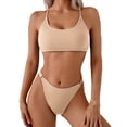 thumbnail image 1 of PNTUTB Fashionable Women's Two Piece Swimsuit Solid Color High Waisted Casual Bikini Set, 1 of 5