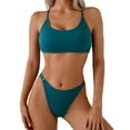 thumbnail image 1 of PNTUTB Fashionable Women's Two Piece Swimsuit Solid Color High Waisted Casual Bikini Set, 1 of 5