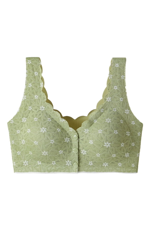 Front-Closure Bra for Women,Fashion Lace Pattern Wavy Edge Design Wire-Free Nude-Feel Seamless Underwear Comfort Bra