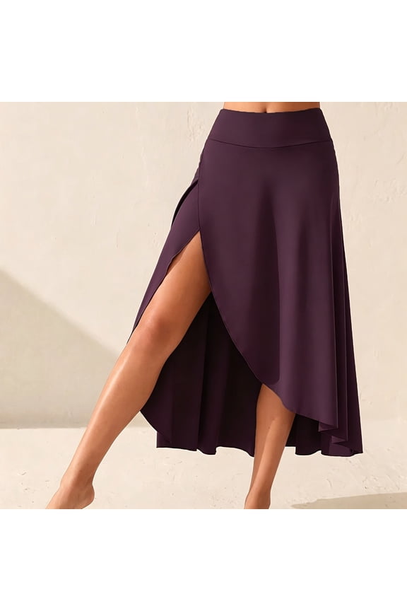 Half Skirt for Women Fashionable Casual Solid-Color High-Waisted Slit Asymmetrical Ruffled Lightweight Loose Comfortable Flowing Midi Skirt