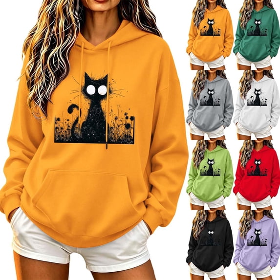 PNTUTB Halloween Women's Hoodie Drawstring Long Sleeve Sweatshirt Fashion Print Casual Loose Comfortable Fall Winter Trendy Top with Pocket