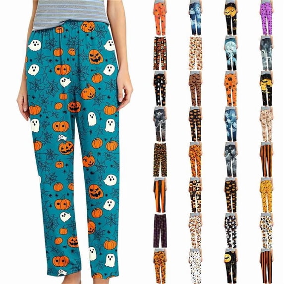 PNTUTB Halloween Women's Pajama Pants Elastic Waist Graphic Print Versatile Casual Loose Comfort Soft Lounge Sleepwear Pants