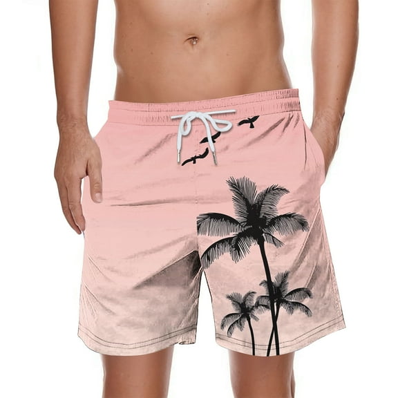 PNTUTB Hawaiian Fashion Men's Coconut Tree Print Casual Loose Comfort Elastic Drawstring Beach Shorts with Pockets
