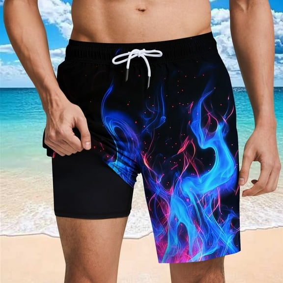 PNTUTB Hawaiian Men's Casual Fashion Print Elastic Waist Drawstring Pocket Lined Comfortable Beach Shorts