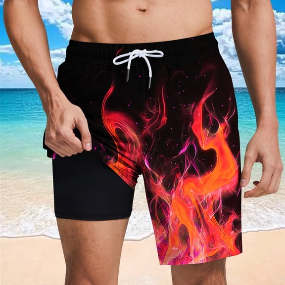 PNTUTB Hawaiian Men's Casual Fashion Print Elastic Waist Drawstring Pocket Lined Comfortable Beach Shorts