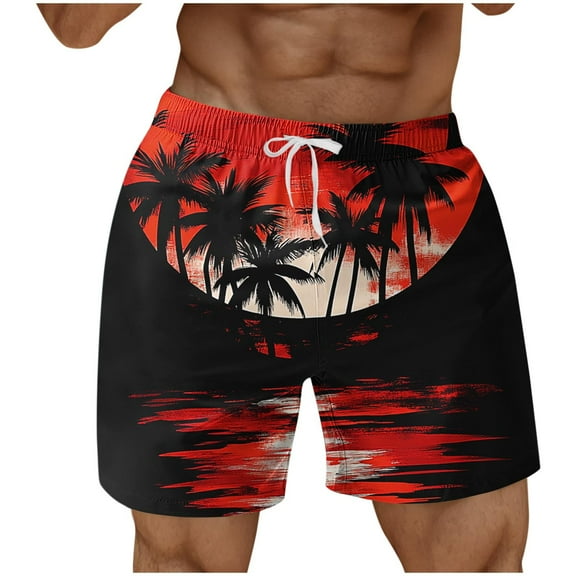 PNTUTB Hawaiian Men's Fashion Print Casual Comfortable Elastic Drawstring Beach Shorts with Pockets
