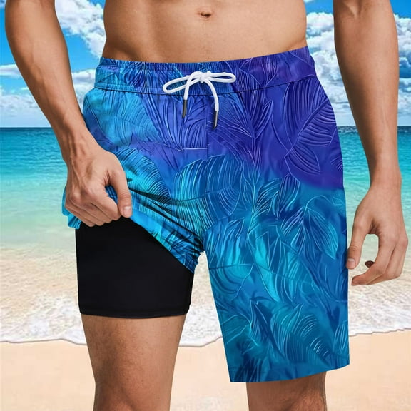 PNTUTB Hawaiian Men's Fashion Print Casual Elastic Waist Drawstring Pocket Comfortable Lined Beach Shorts