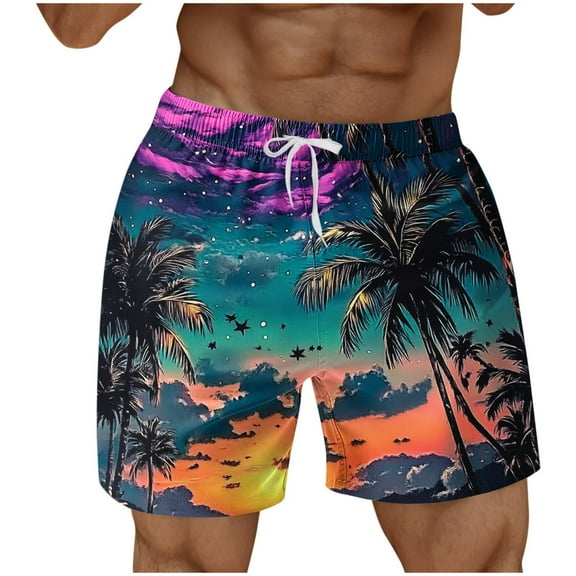 PNTUTB Hawaiian Men's Fashion Print Elastic Drawstring Beach Casual Comfortable Shorts with Pockets