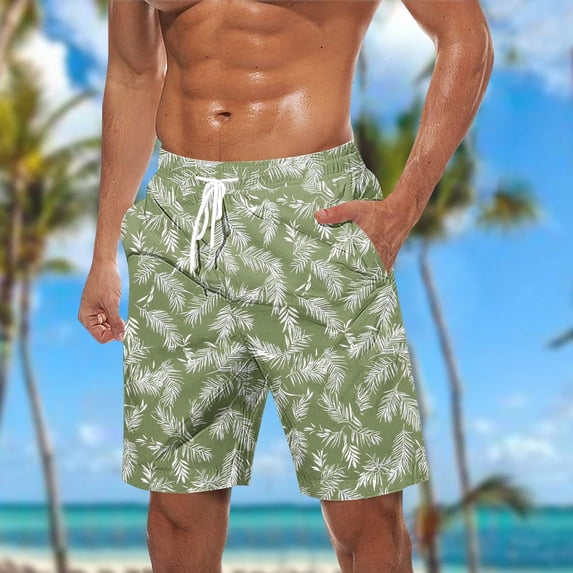 PNTUTB Hawaiian Summer Men's Fashion Printed Casual Loose Drawstring Comfortable Beach Shorts with Pockets