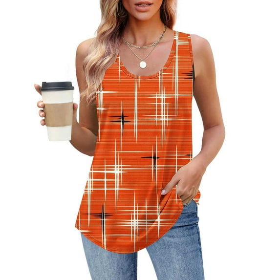PNTUTB Ladies' Fashion Comfortable Casual Printed Sleeveless Round Neck Basic Tees T-shirt Loose Tank
