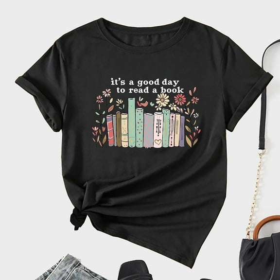 PNTUTB Ladies' Fashionable Casual Printed Loose Basic Blouse Round Neck Short Sleeve Comfortable Top