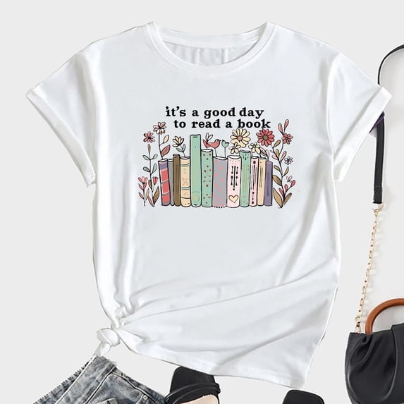 PNTUTB Ladies' Fashionable Casual Printed Loose Basic Blouse Round Neck Short Sleeve Comfortable Top