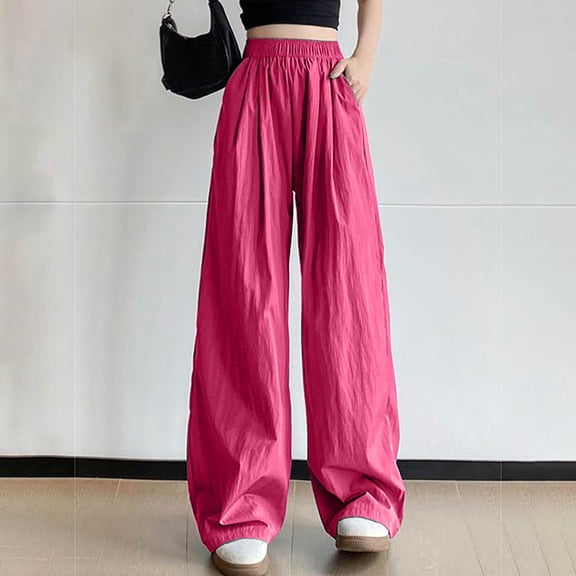 PNTUTB Ladies' Fashionable Summer Thin Casual and Comfortable Ice Silk Side Pocket Wide Leg Pants Long Pants